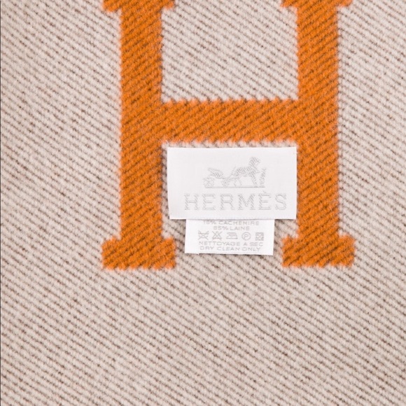 Hermès AVALON ORANGE &grey wool & cashmere blanket - Picture 3 of 8